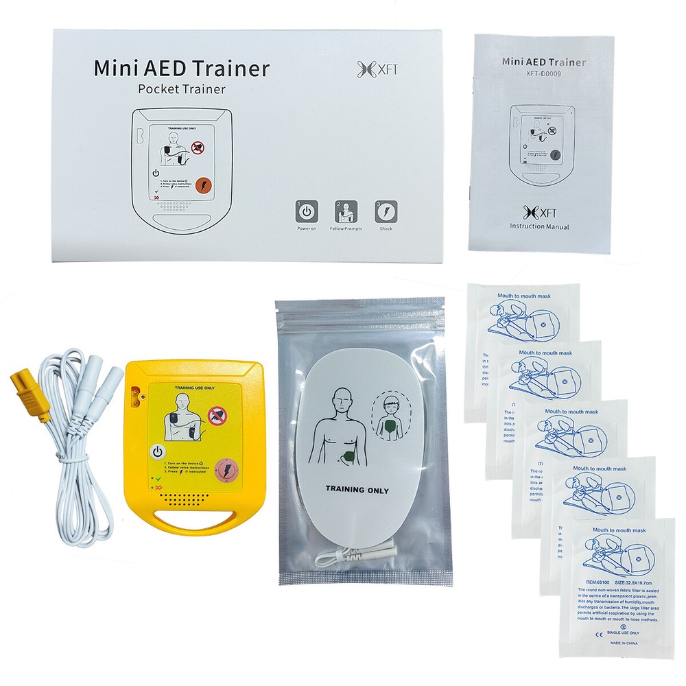 Mini AED Trainer First Aid Training Kit Training Device English+5Cpr Face Shield
