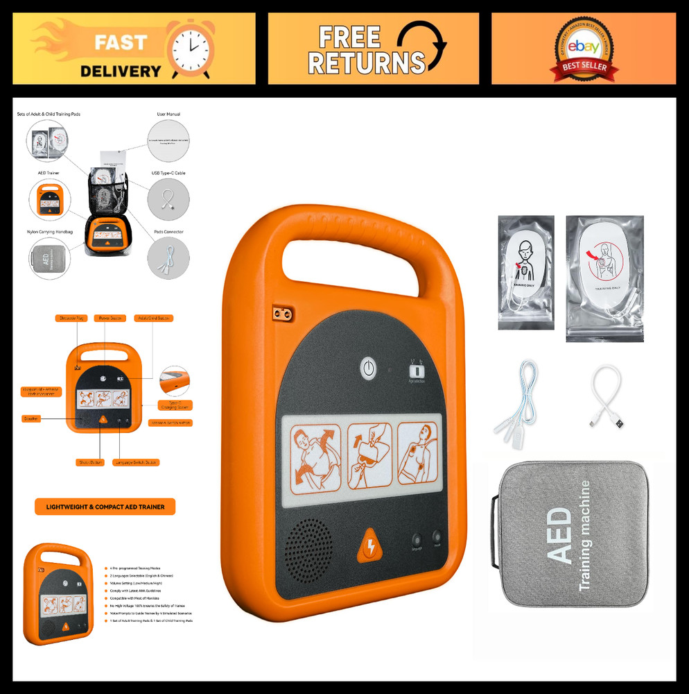 Portable AED Trainer Device – 4 Scenarios, English Voice Prompts for First Aid S