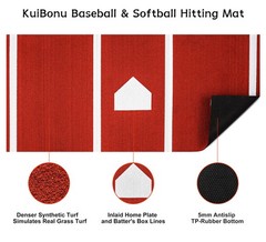 KuiBonu 10’x5′ Baseball Hitting Mat w/ Antislip Rubber Backing, Home Plate, Batt