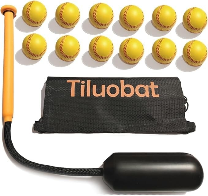 Tiluobat Yellow Baseball Rope Swing Training Bat Comes 12 Training Balls And 1